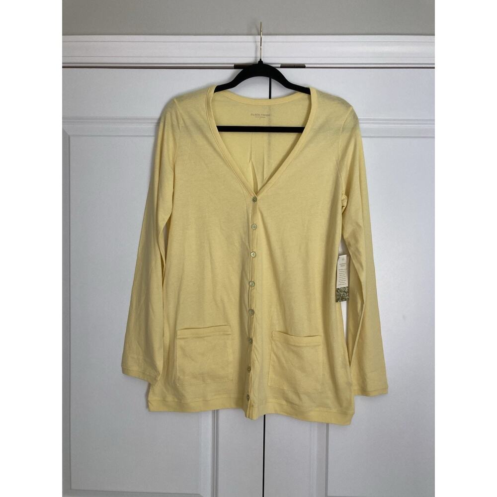 Eileen Fisher Women Small V Neck Elongated Jacket Sunshine Organic Cotton Jersey